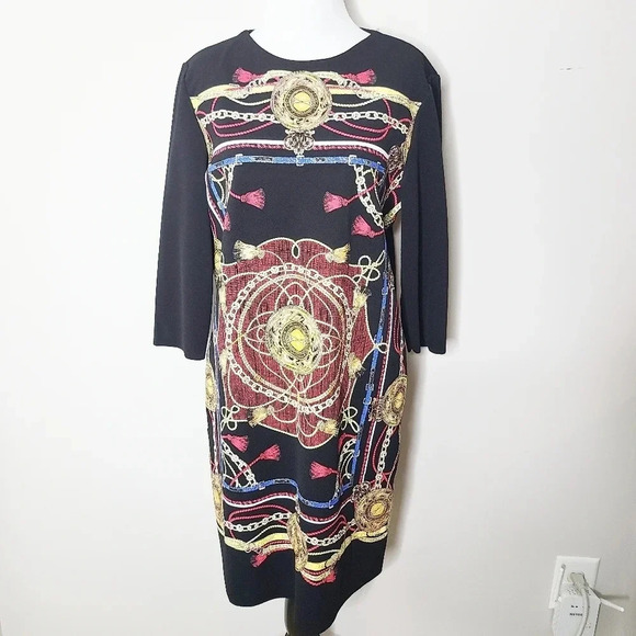 NWT Zara Chain & Tassel Print Black Dress M - Picture 1 of 6
